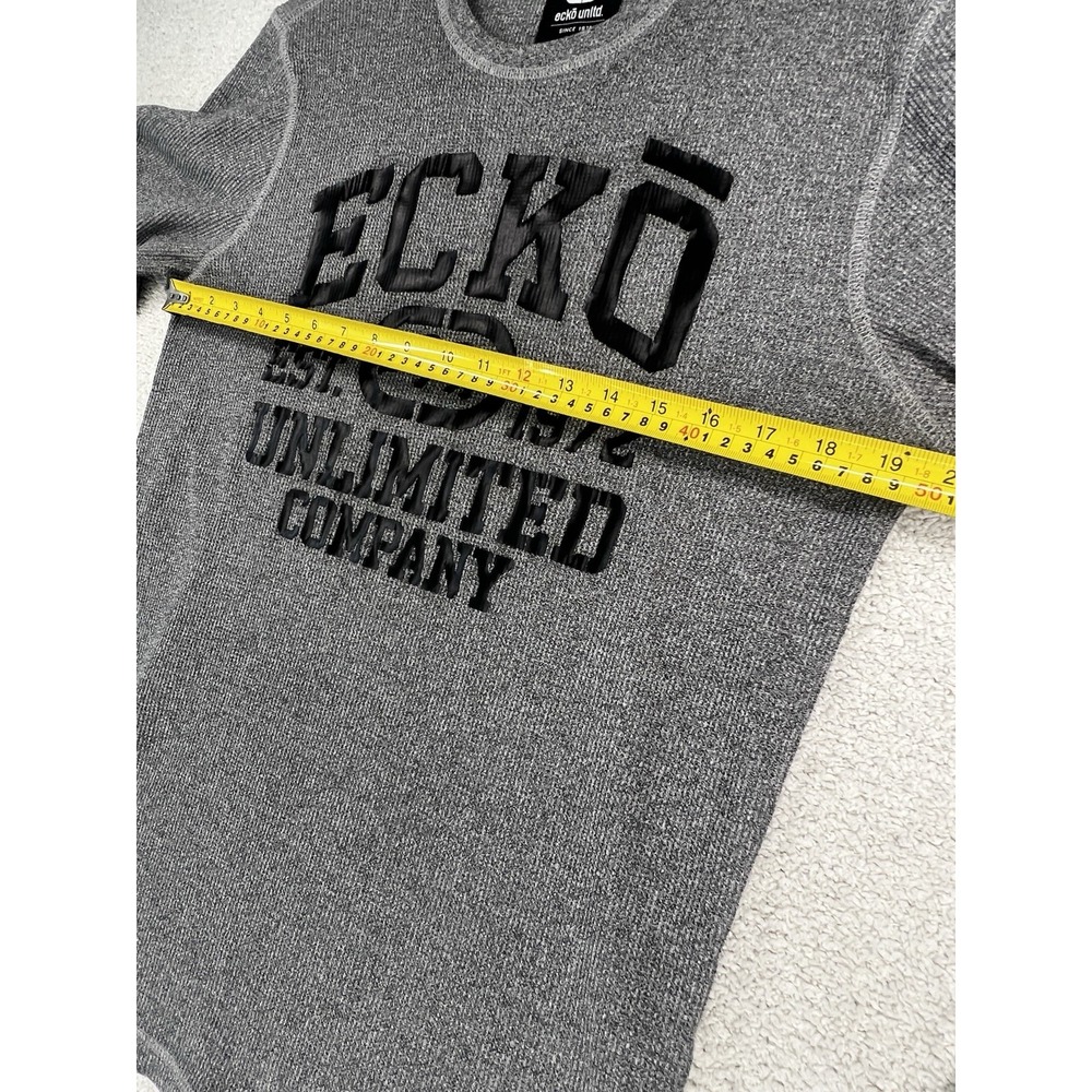 Ecko Unltd Shirt Mens L Waffle Knit Rhino Logo Gray Long Sleeve Thermal Y2K EUC - Picture 10 of 13